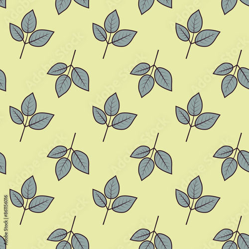 Hand drawn floral pattern vector design. Simple ornament with plant and leaf.