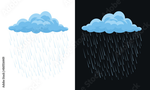 Cloud and rain. Falling water drops. Nature rainfall.
