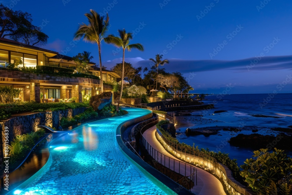 Fototapeta premium Oceanfront Resort Pool at Night