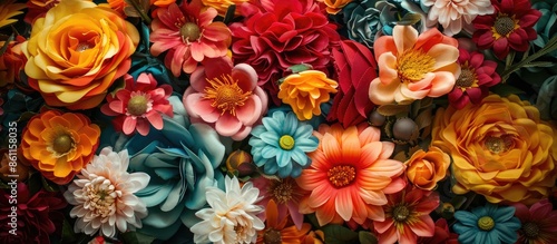 Colorful artificial flowers. Copy space image. Place for adding text and design © Ilgun