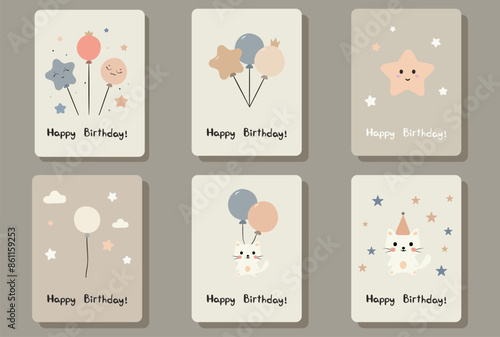 Children's minimalistic birthday greeting cards, great design for any purpose. Abstract background. Background for the banner. Vector background. A greeting card. Colorful pattern.