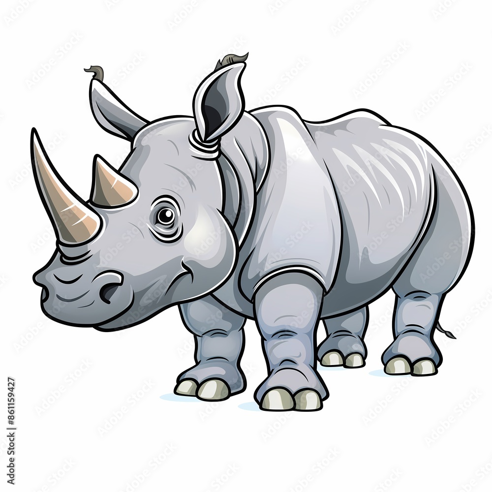 Naklejka premium cartoon clipart drawing of a rhino on an isolated white background