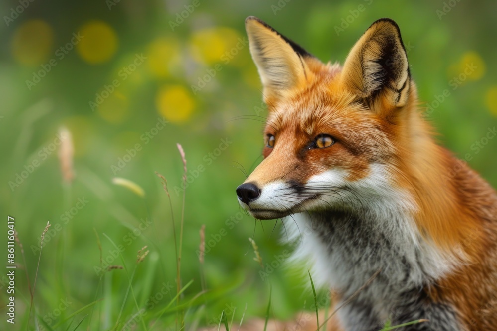 Fototapeta premium Native British female red fox portrait in spring.
