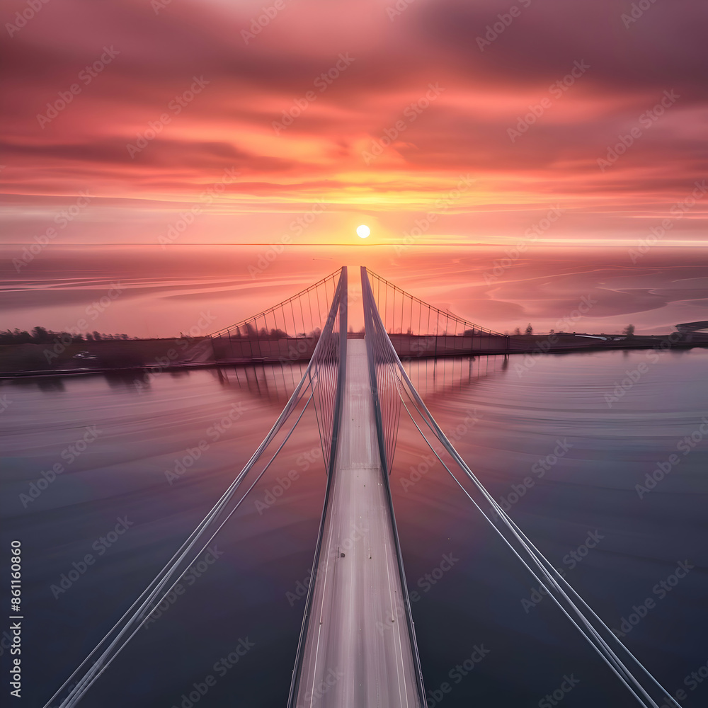 Fototapeta premium Long exposure of Infinite Bridge and Aarhus Bay at sunrise