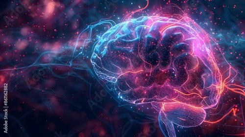 Electrifying Brain Concept with Neon Light Trails Symbolizing Vibrant Ideas and Creativity photo