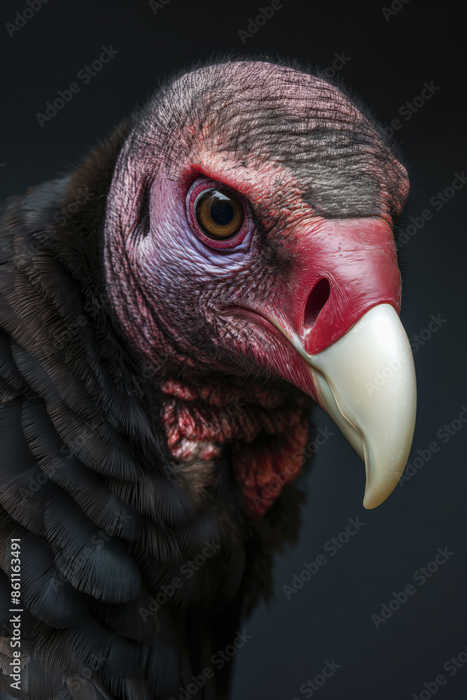 Turkey vulture posing with intense gaze at the zoo