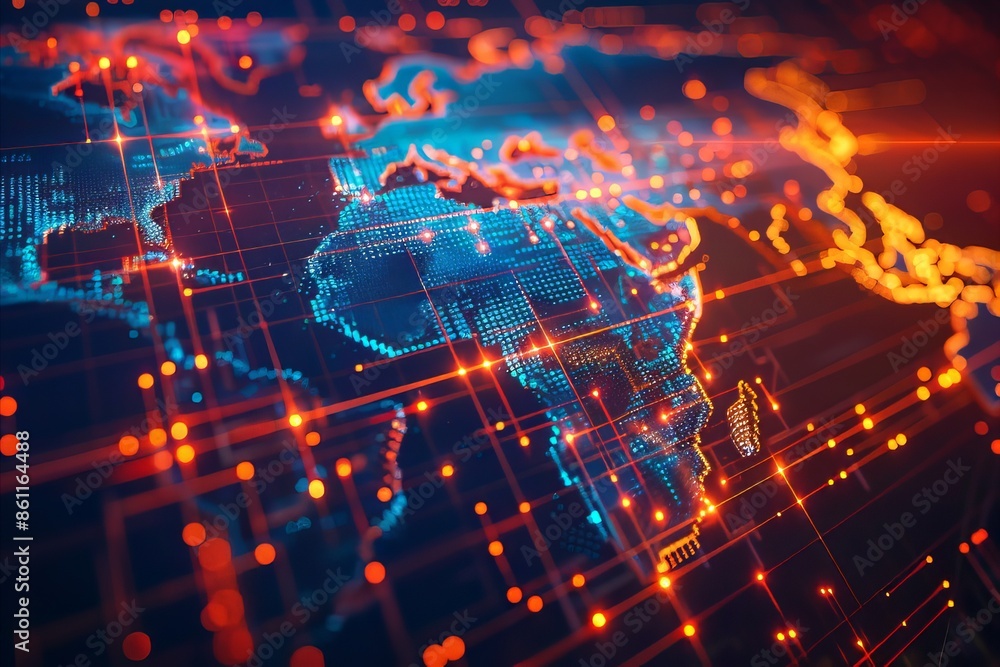 Obraz premium Futuristic LED World Map