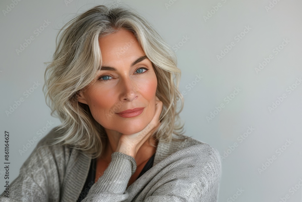 Fototapeta premium Elegant mid-aged woman with a confident look towards the camera,