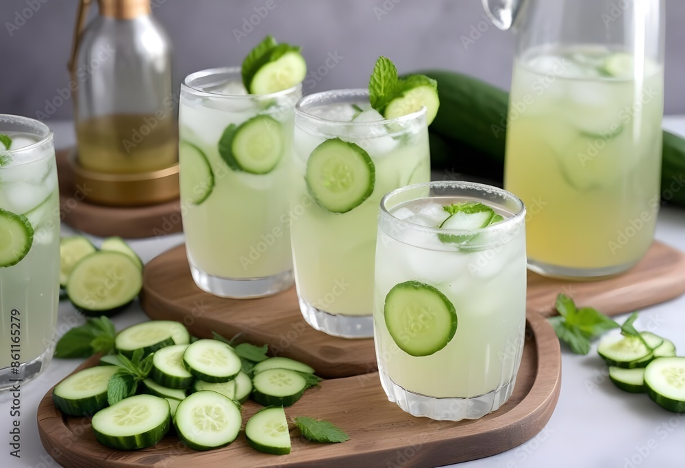 Freshly squeezed cucumber lemonade with mint Freshly squeezed cucumber lemonade with mint
