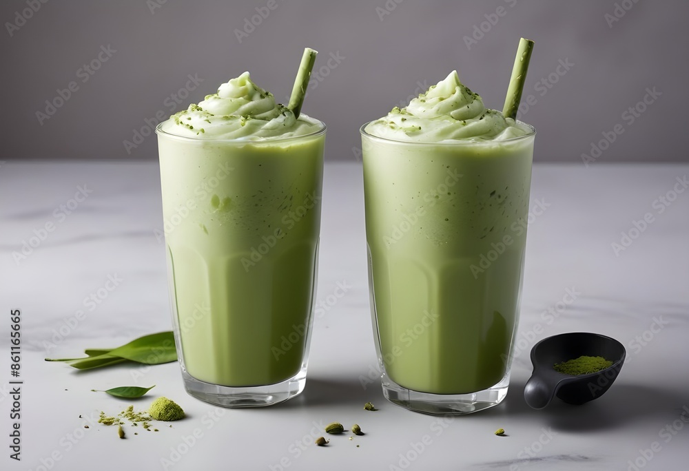 Matcha latte. Refreshing cocktail, drink Matcha latte. Refreshing cocktail, drink