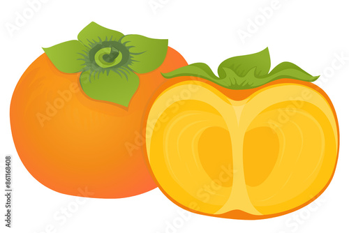 Half of persimmon vector design for fruit logo