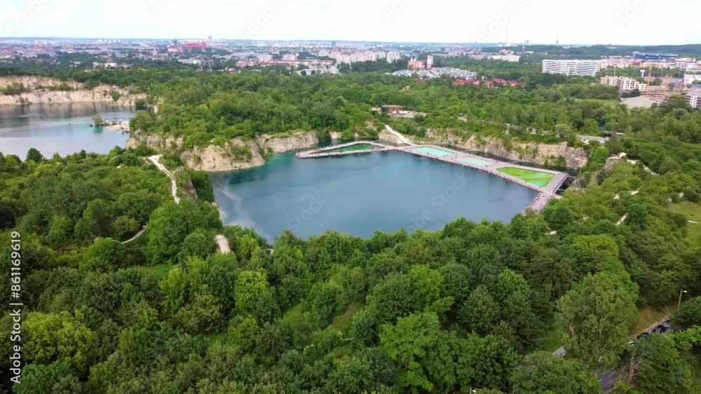 Zakrzówek Quarry Lake In Krakow, Poland - Aerial Drone Shot Zakrzówek Quarry Lake In Krakow, Poland - Aerial Drone Shot