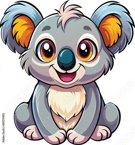Cute cartoon baby koala smiling and posing