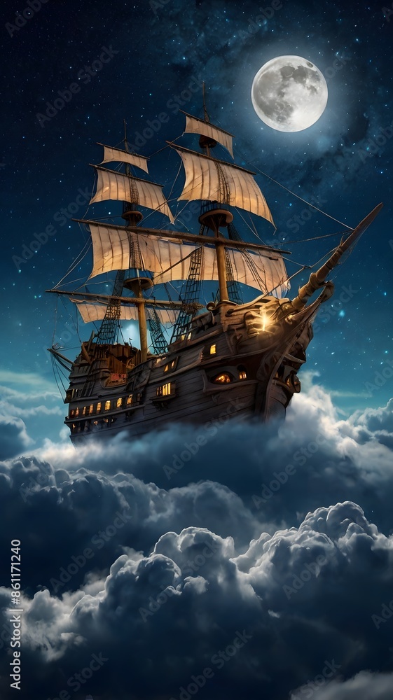 Fototapeta premium ship in the night, ai generated