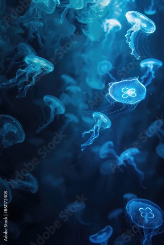 Beautiful jellyfish swimming in the ocean. Jellyfish background © ttonaorh