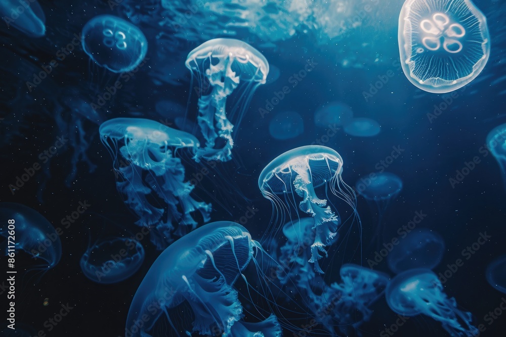 Beautiful jellyfish swimming in the ocean. Jellyfish background Beautiful jellyfish swimming in the ocean. Jellyfish background