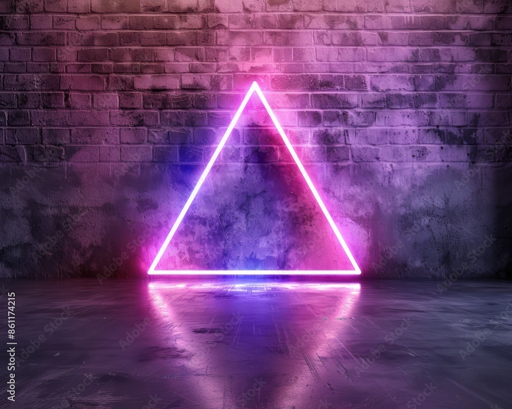 Illuminated triangles in a geometric abstract background copy space, radiant, whimsical, composite, neon lights Illuminated triangles in a geometric abstract background copy space, radiant, whimsical, composite, neon lights