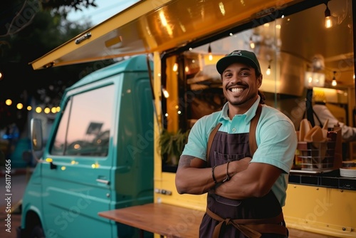 Smiling Food Truck Owner with Arms Crossed