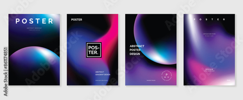 Abstract gradient poster background vector set. Minimalist style cover template with vibrant perspective 3d geometric prism shapes collection. Ideal design for social media, cover, banner, flyer.