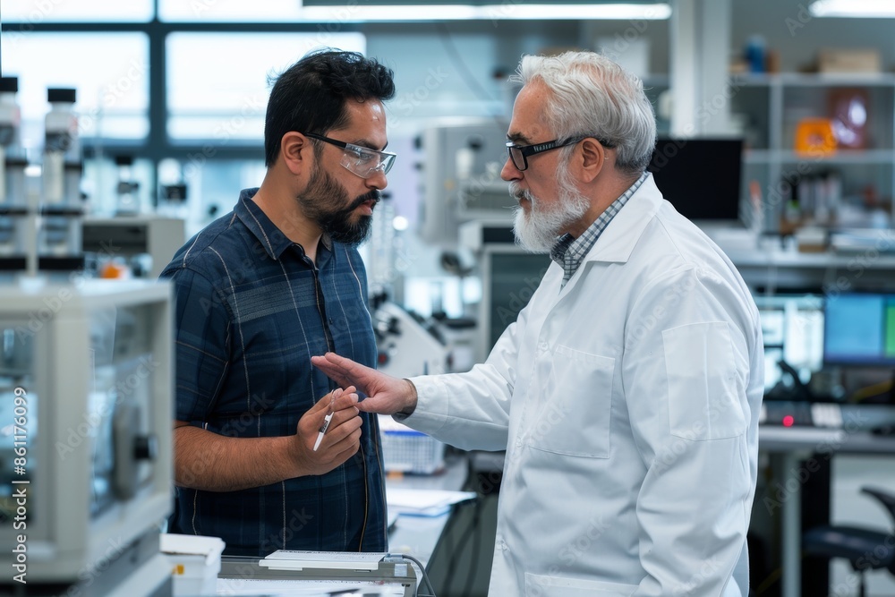 Obraz premium Senior Scientist Guiding a Young Researcher in a Lab