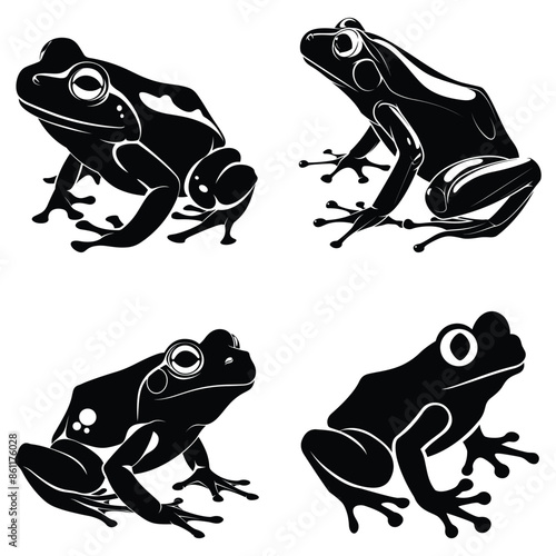 Set of Black Silhouettes of Frogs - Various Frog Designs