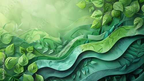 Abstract organic green background, urging to Save the Green Planet with artistic foliage and eco-conscious design elements. photo