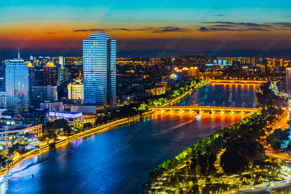 Obraz premium Aerial view of Ningbo city at night, China.