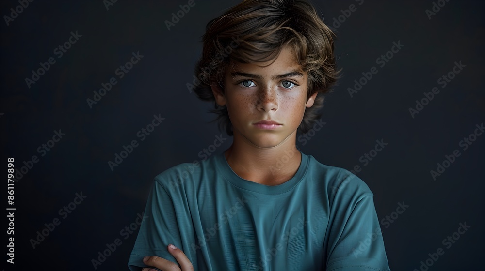 Brooding Teenager with Rebellious Attitude and Intense Expression Brooding Teenager with Rebellious Attitude and Intense Expression