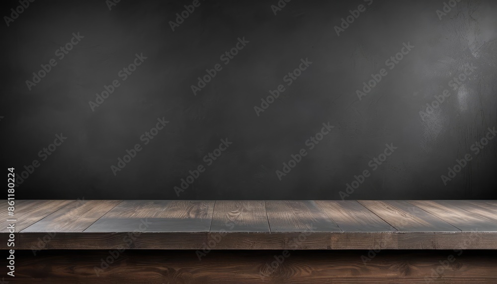 Wooden table with black wall background for product display presentation mockup design, template of modern wooden counter desk and cozy space in front of chalkboard texture background Wooden table with black wall background for product display presentation mockup design, template of modern wooden counter desk and cozy space in front of chalkboard texture background
