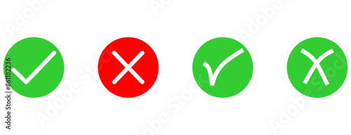 check mark icon button set. check box icon with right and wrong buttons and yes or no checkmark icons in green tick box and red cross. vector illustration
