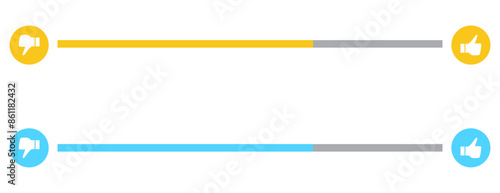 Like and dislike icons feedback counter slider with thumbs up and thumb down icon or rumble slide button for apps and website