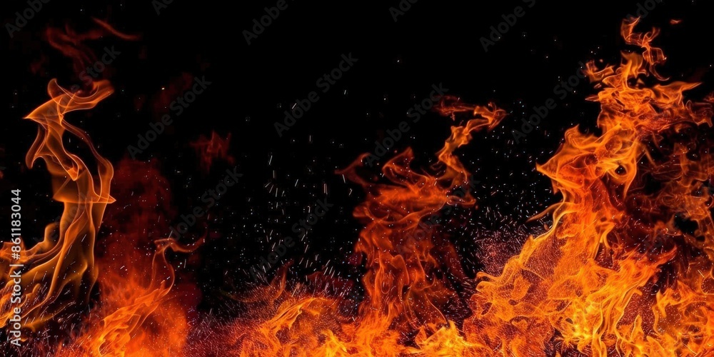 Fiery Inferno with Sparks on Black Background Fiery Inferno with Sparks on Black Background