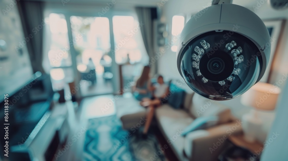 Fototapeta premium Modern Wi-Fi security cameras are mounted on the walls of homes.