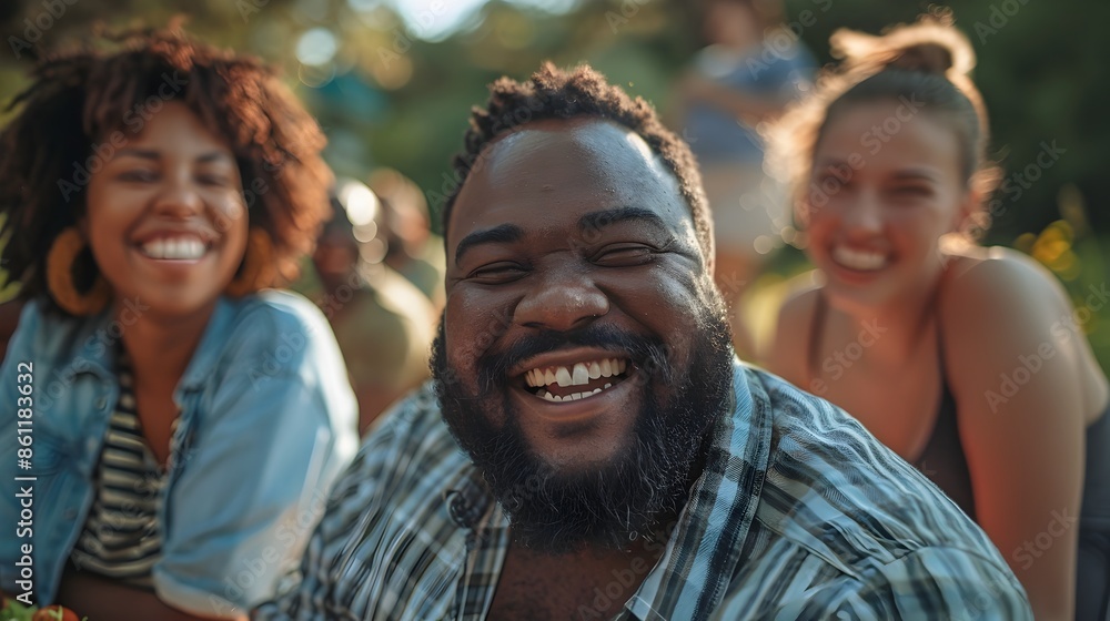 Joyful Friends Sharing Laughter and Camaraderie at an Outdoor Picnic Joyful Friends Sharing Laughter and Camaraderie at an Outdoor Picnic