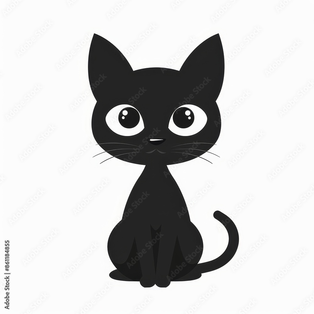 Obraz premium A black kitten playing with big eyes. A cute cartoon kawaii funny baby pet character. This is a white background, have a T-shirt sticker print banner template with white background. Modern