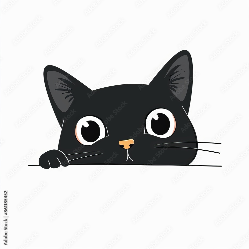 The kitty silhouette is holding an empty piece of paper. Blinking kitten. Paws. Cute cartoon funny Valentine character. Happy Valentine's Day. Children's style. Greeting card. White background Flat The kitty silhouette is holding an empty piece of paper. Blinking kitten. Paws. Cute cartoon funny Valentine character. Happy Valentine's Day. Children's style. Greeting card. White background Flat