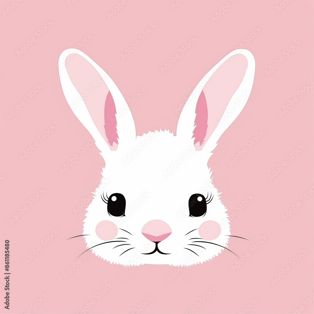 In the corner of the design there is a white rabbit bunny face with a happy Easter message. Cute cartoon kawaii funny baby character. Farm animal. Childish style. Flat design. Pink background. In the corner of the design there is a white rabbit bunny face with a happy Easter message. Cute cartoon kawaii funny baby character. Farm animal. Childish style. Flat design. Pink background.