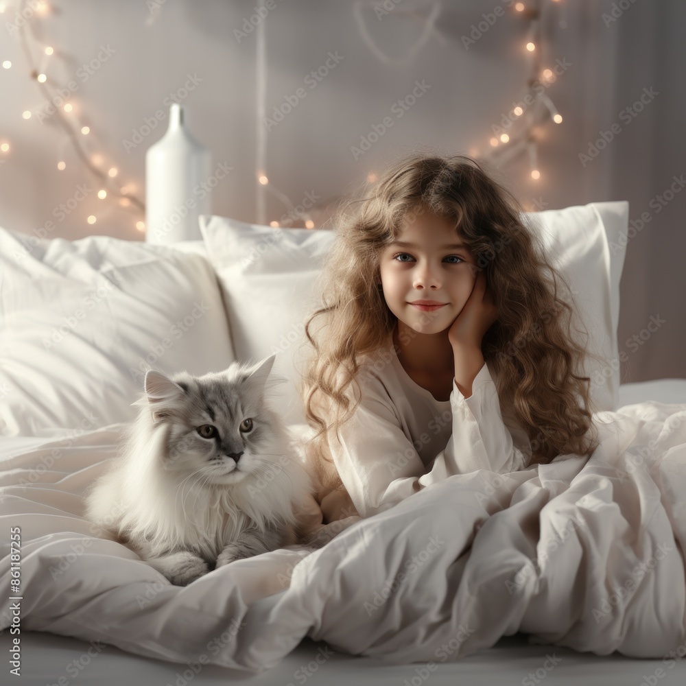 Cute little girl smiling and holding an adorable kitten in her hands Cute little girl smiling and holding an adorable kitten in her hands