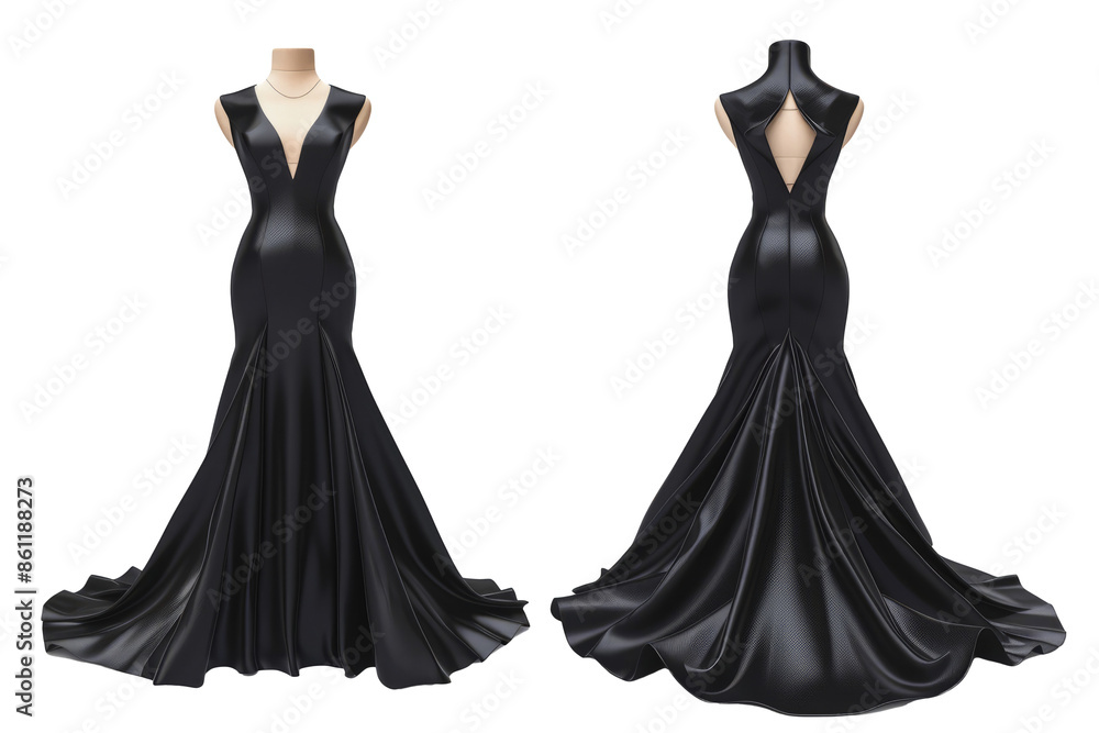 mockup of a chic and elegant evening dress, including front and back views, on a white background mockup of a chic and elegant evening dress, including front and back views, on a white background