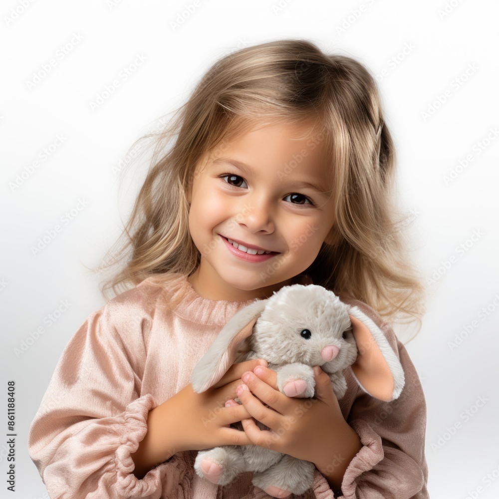 Cute little girl smiling and holding an adorable soft stuffed toy doll in his hands Cute little girl smiling and holding an adorable soft stuffed toy doll in his hands