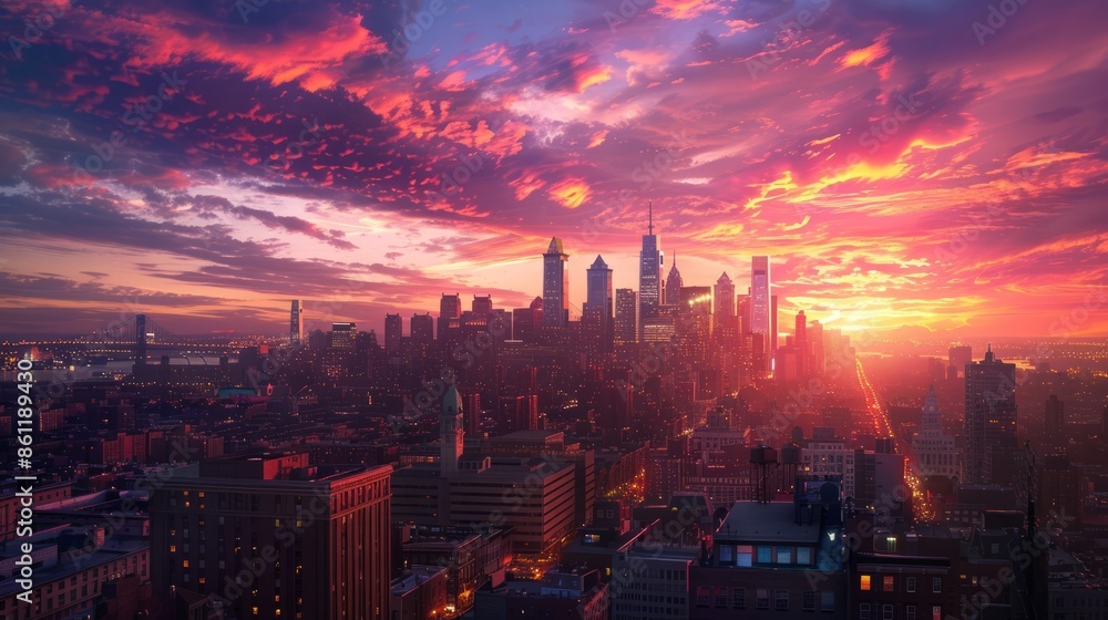 Fototapeta premium Sky views Philadelphia sunset skyline
