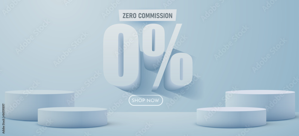 Zero commissions. Discount creative composition. Product presentation, mock up, podium. Sale banner and poster. Zero commissions. Discount creative composition. Product presentation, mock up, podium. Sale banner and poster.