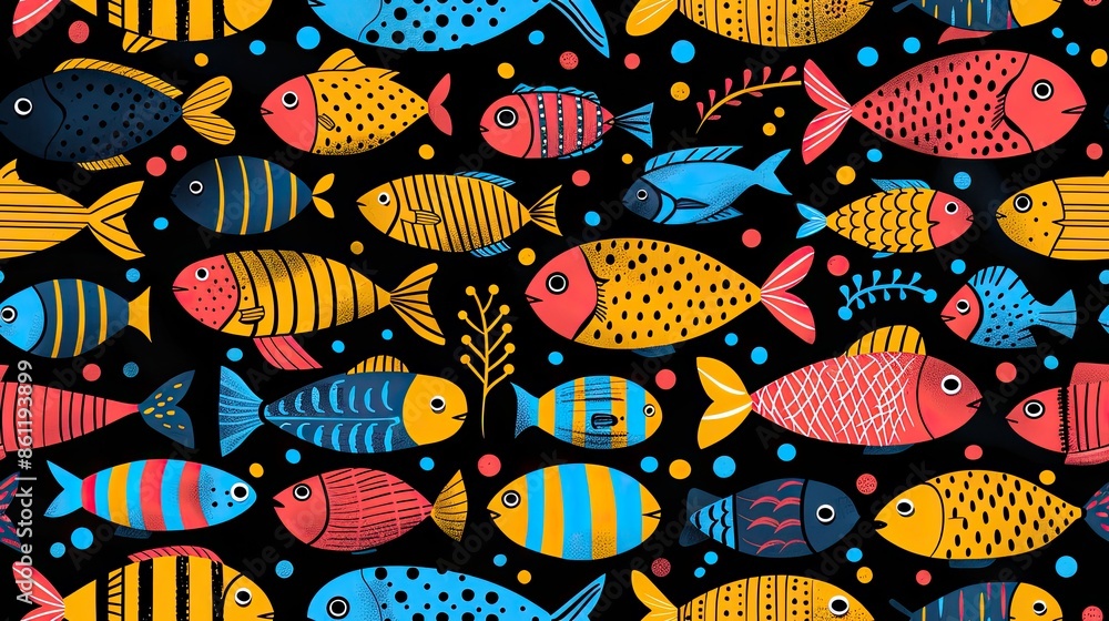 seamless pattern with colorful fishes on dark background Generative AI seamless pattern with colorful fishes on dark background Generative AI