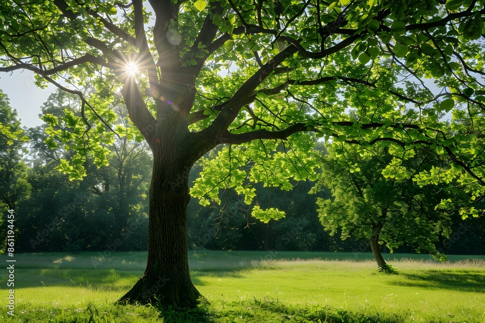 Sunlight trough a leafy branches tree, grass land, nature environment concept. copy space. background. Sunlight trough a leafy branches tree, grass land, nature environment concept. copy space. background.