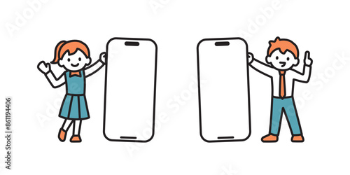 スマートフォンを紹介する高校生のイラスト