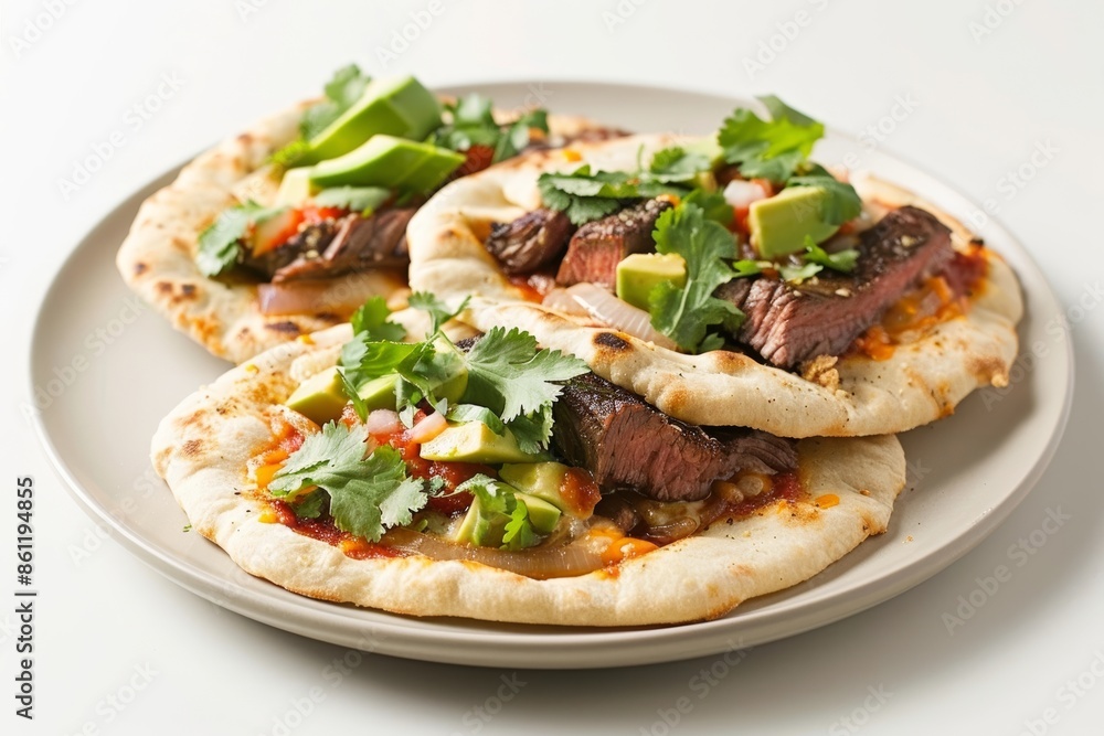 Appetizing Carne Asada Naan Pizza Bites with Grilled Flank Steak and Avocado Appetizing Carne Asada Naan Pizza Bites with Grilled Flank Steak and Avocado