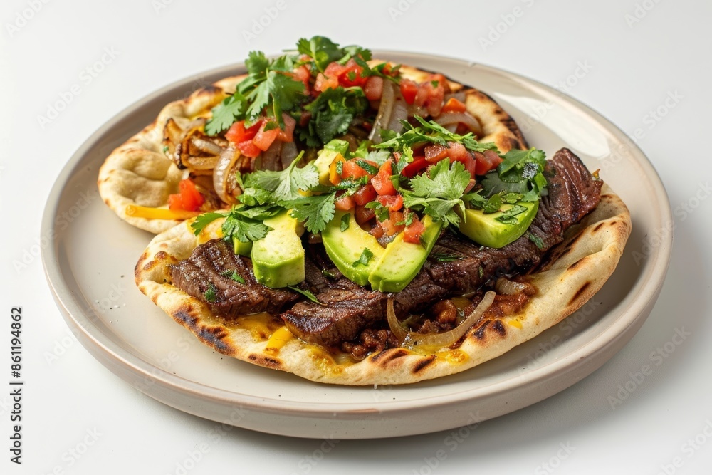 Appetizing Carne Asada Naan Pizza Bites with Grilled Flank Steak and Fresh Avocado Appetizing Carne Asada Naan Pizza Bites with Grilled Flank Steak and Fresh Avocado