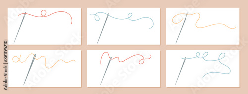 A detailed set of needles, each threaded with different colors to sew intricate patterns. Tailors use these needles in the sewing process, creating diverse stitches essential to their craft.