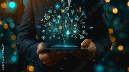 futuristic business holographic depict structure symbol at data flow work and connectivity.