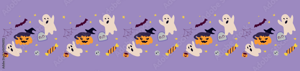 Obraz premium Horizontal pattern for Halloween, October 31st. Vector illustration.